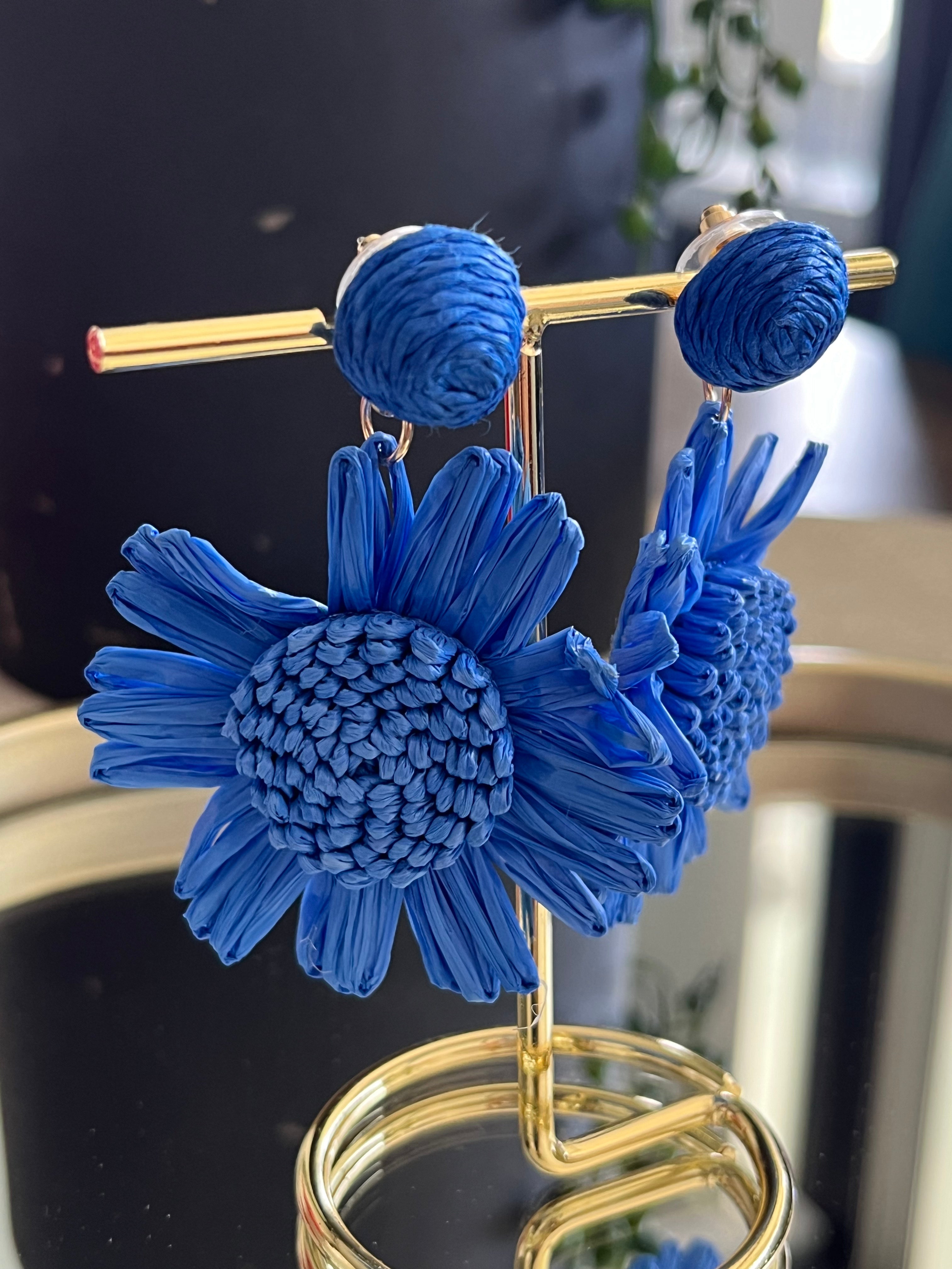 Aros flores rattan Azul