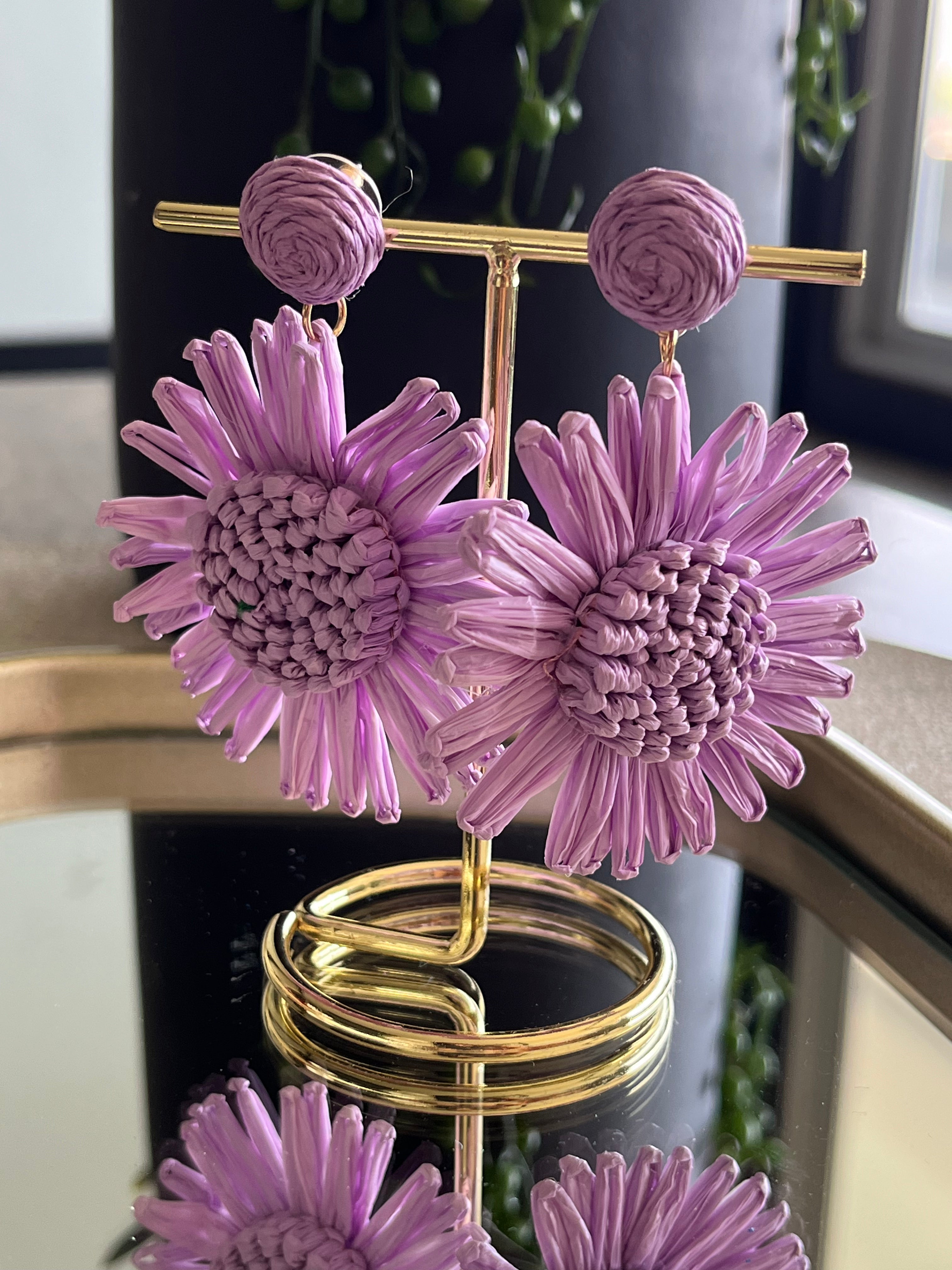 Aros flores Rattan-Rosados